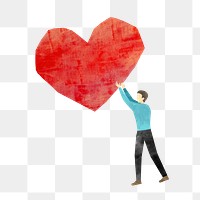 PNG Hand holding heart, paper craft element, transparent background