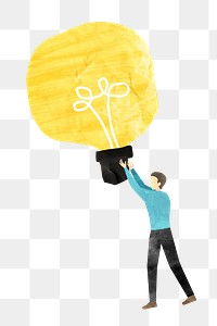 PNG Man holding bulb, creative idea paper craft collage, transparent background