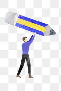 Man holding pencil png, education paper craft collage, transparent background