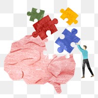 PNG Man holding puzzle, creative paper craft collage, transparent background