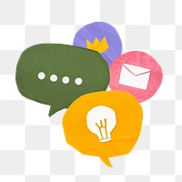 PNG Online communication icons, paper speech bubble collage, transparent background