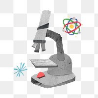 Science microscope png, education paper craft collage, transparent background