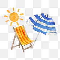 Beach chair umbrella png, Summer paper craft collage, transparent background