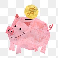 PNG Piggy bank, money saving, finance paper craft collage, transparent background
