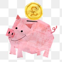 PNG Piggy bank, money saving, finance paper craft collage, transparent background