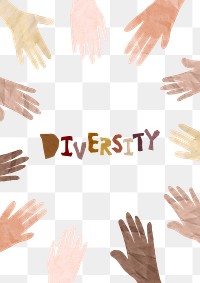 PNG Diversity word, paper craft collage art, transparent background