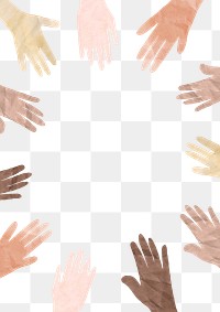 PNG Diverse hands frame, paper craft collage art, transparent background