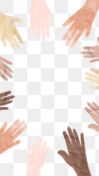 PNG Diverse hands frame, paper craft collage art, transparent background