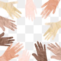 PNG Diverse hands frame, paper craft collage art, transparent background