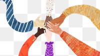 PNG Abstract diverse hands united, paper craft collage, transparent background