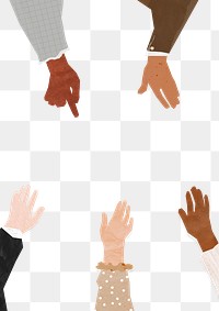 PNG Business diverse hands frame, united, paper craft collage, transparent background