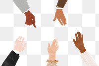 PNG Business diverse hands frame, united, paper craft collage, transparent background