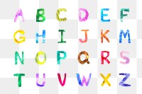 A to Z png, colorful paper English alphabet set, transparent background