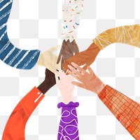 PNG Abstract diverse hands united, paper craft collage, transparent background