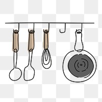 Kitchen doodle png, aesthetic illustration, transparent background