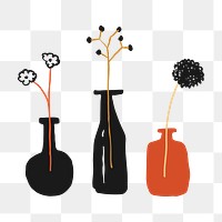 Flower vases png, aesthetic illustration, transparent background