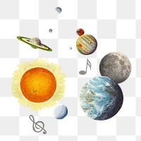 PNG Solar system with musical notes, transparent background