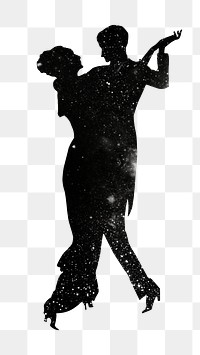 PNG Dancing couple silhouette, galaxy remix, transparent background