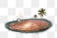 PNG Spiral nebula palm trees, summer galaxy remix, transparent background