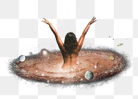 PNG Carefree woman space, Summer galaxy remix, transparent background