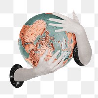 PNG Arms embracing globe, environment remix, transparent background