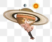 PNG Little girl playing swing, space aesthetic remix, transparent background