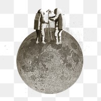 PNG Astronauts taking photo, moon galaxy remix, transparent background