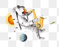 PNG Astronaut playing saxophone, surreal galaxy remix, transparent background