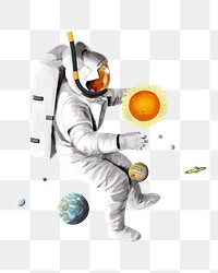PNG Aesthetic floating astronaut, galaxy remix, transparent background