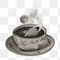 PNG Saturn in coffee cup, surreal escapism remix, transparent background