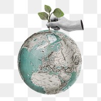 PNG Planting on globe, environment remix, transparent background