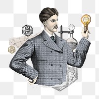 PNG Creative innovative man, light bulb remix, transparent background