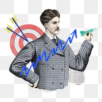 PNG Vintage marketer, target & dart board remix, transparent background