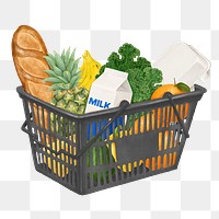 PNG Food grocery shopping, basket illustration, transparent background