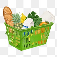 PNG Food grocery shopping, basket illustration, transparent background