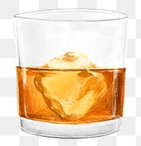 PNG Glass of whiskey, alcoholic drinks illustration, transparent background