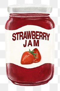 PNG Strawberry jam jar, bread spread illustration, transparent background