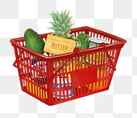 PNG Food grocery shopping, basket illustration, transparent background