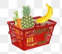 PNG Food grocery shopping, basket illustration, transparent background