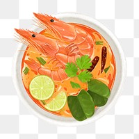 PNG Tom Yum shrimp soup, Thai food illustration, transparent background