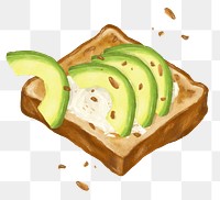 PNG Avocado toast, breakfast food illustration, transparent background