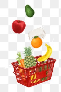 PNG Food grocery shopping, basket illustration, transparent background