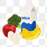 PNG Milk, fruits & vegetable, food illustration, transparent background