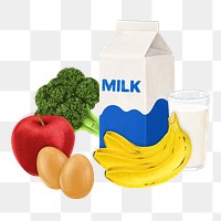 PNG Milk, fruits & vegetable, food illustration, transparent background