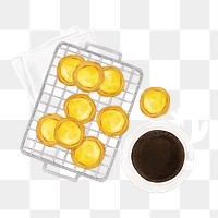 PNG Homemade egg tarts & coffee, dessert illustration, transparent background