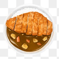 PNG Japanese curry with pork cutlets, food illustration, transparent background