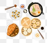 PNG Delicious Asian food, Kimbap, ramen & dim sum illustration, transparent background