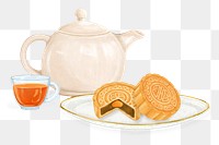 PNG Mooncake & tea, Chinese dessert illustration, transparent background