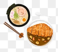 PNG Ramen noodle & Japanese curry, Asian food illustration, transparent background