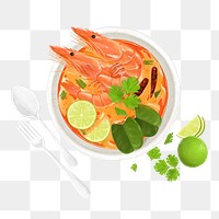 PNG Tom Yum shrimp soup, Thai food illustration, transparent background